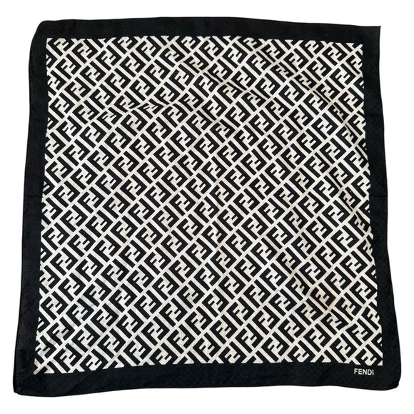 Authentic Fendi Women’s Black And White FF Monogram Cotton Scarf Handkerchief - Picture 1 of 5